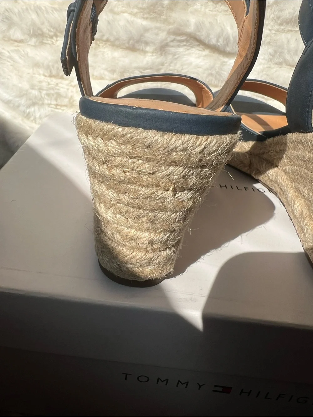 Tommy Hilfiger Navy Leather Espadrille Wedge Sandals